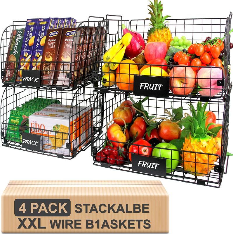 Photo 1 of 4 PACK XXL Kitchen Organization and Storage Pantry Baskets,Fruit Basket For Kitchen Cabinet,Metal Baskets For Organizing,Vegetable Fruit Snack Chips Onion Potato Cans Organization
