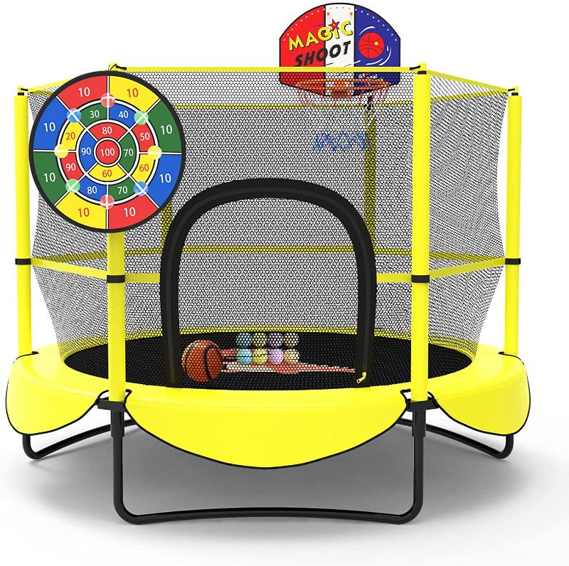 Photo 1 of Gardenature 60" 5FT Trampoline Built in Basketball Hoop,Dart Board, Best Birthday Gifts for Kids Indoor&Outdoor,Multi-fuction Mini Toddler Trampoline with net,Gifts for Boy&Girl,Age 1-8
