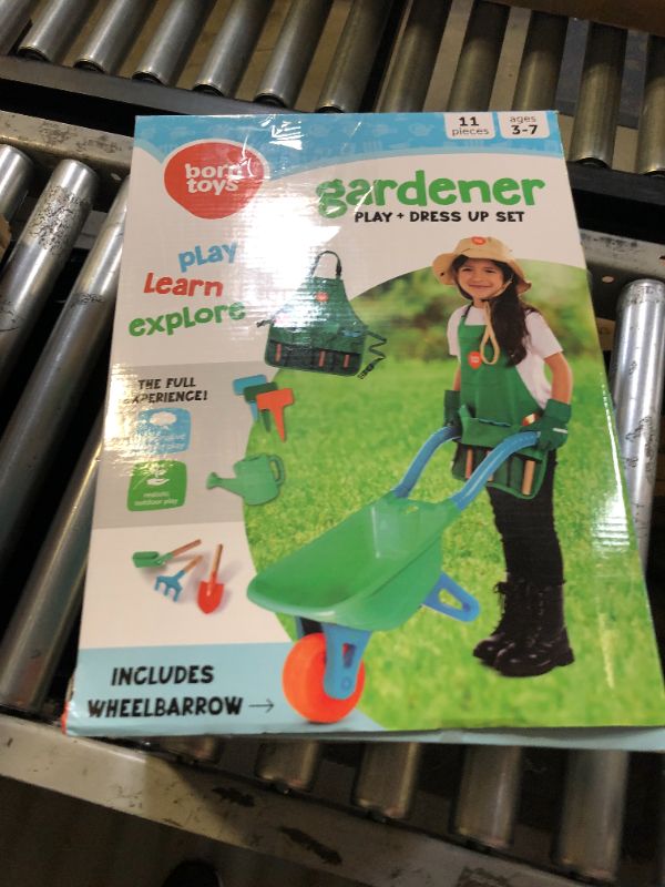 Photo 4 of Born Toys Premium Kids Gardening Tool Set for Ages 3 & Above, Kids Wheelbarrow, Apron, Hat, Kids Gardening Gloves & Kids Watering Can - A Real Toddler Gardening Set with Gardening Tools for Kids 11 Pcs