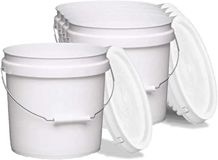 Photo 1 of 5 Gallon White Bucket & Lid - Set of 6 - Made in The USA - Durable 90 Mil All Purpose Pail - Food Grade - Contains No BPA Plastic (5 Gal. w/Lids - 6pk)