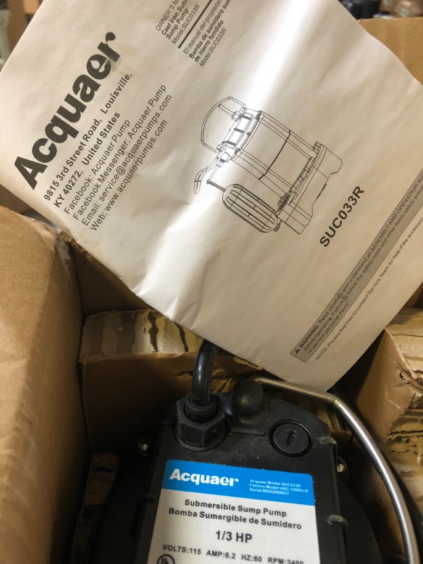 Photo 3 of Acquaer 1/3 HP Submersible Sewage/Effluent Pump,3680 GPH Cast Iron Sump Pump with Automatic Integrated Snap-action Float Switch for Septic Tank ,Basement,Flooding Area