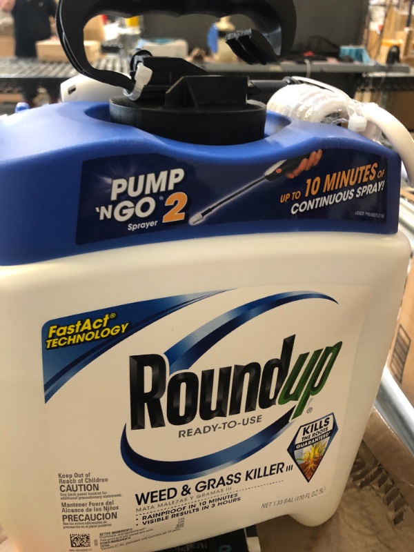 Photo 2 of Roundup Ready-To-Use Weed & Grass Killer III -- with Pump 'N Go 2 Sprayer, Use in & Around Vegetable Gardens, Tree Rings, Flower Beds, Patios & More, Kills to the Root, 1.33 gal.