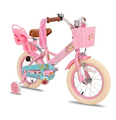 Photo 1 of JOYSTAR Little Daisy 12 Inch Kids Bike for 2 3 4 Years Girls with Training Wheels Princess Kids Bicycle with Basket Bike Streamers Toddler Cycle Bikes Pink --- HARDWARE LOOSE IN BOX / MAY BE MISSING HARDWARE 

