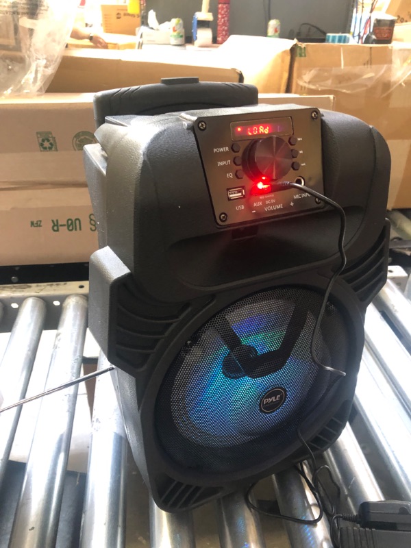 Photo 3 of 400W Portable Bluetooth PA Loudspeaker - 8” Subwoofer System, 4 Ohm/55-20kHz, USB/MP3/FM Radio/ ¼ Mic Inputs, Multi-Color LED Lights, Built-in Rechargeable Battery- Pyle PPHP844B