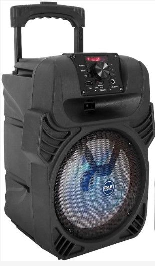 Photo 1 of 400W Portable Bluetooth PA Loudspeaker - 8” Subwoofer System, 4 Ohm/55-20kHz, USB/MP3/FM Radio/ ¼ Mic Inputs, Multi-Color LED Lights, Built-in Rechargeable Battery- Pyle PPHP844B