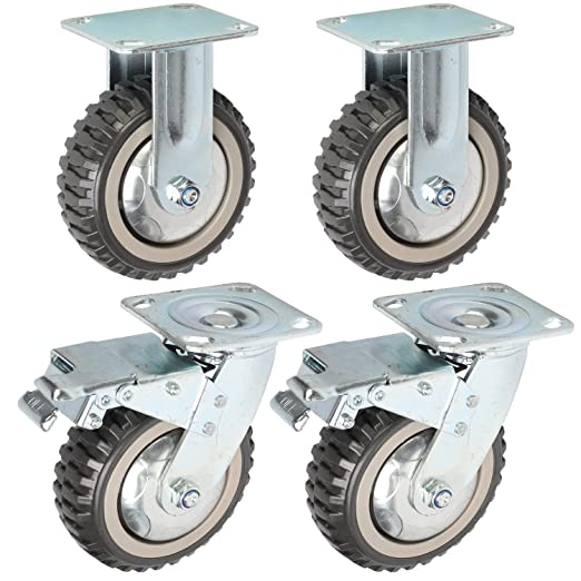 Photo 1 of  6 Inch Caster Wheels Heavy Duty Polyurethane Offroad Casters Set of 4 Swivel Plate Caster with 2 Brake Industrial Locking Wheels, Load Bearing 1653lbs