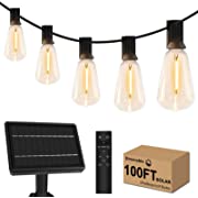 Photo 1 of  Solar Outdoor String Lights with Remote - USB Rechargeable Solar Powered Outdoor Patio Lights, Larger 3.5W Solar Panel , Timer, Dimmable Shatterproof ST38 Bulbs for Backya