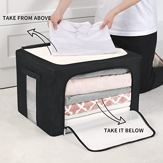 Photo 1 of  Clothes Storage Bins Stackable Storage Box Large Capacity Foldable Metal Frame Storage Container Organizer with Mesh Window