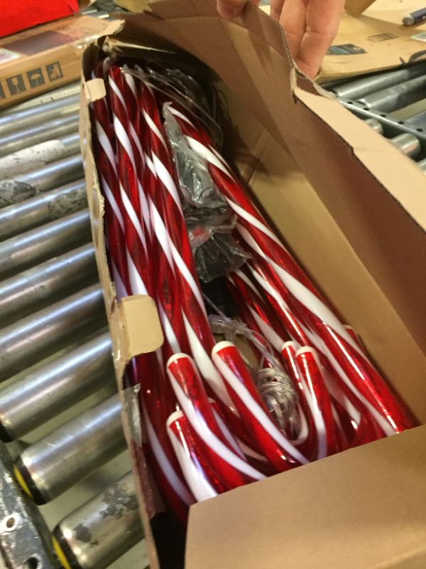 Photo 1 of 24 Pcs 28 Inch Christmas Candy Cane Lights LED Christmas Pathway Marker 8 Lighting Modes Walkway Stakes Lights with 216 Warm Red Lights for Outdoor Holiday Walkway Patio Garden Yard Lawn Xmas Decor