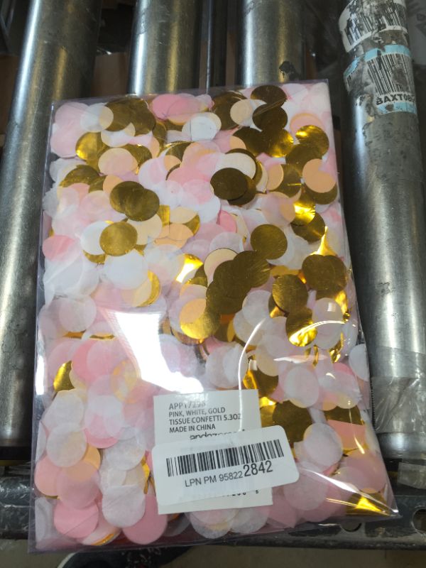 Photo 2 of Andaz Press Tissue Paper Confetti 1-Inch Round Circles, Blush Pink, White, Gold In Bulk 5.3oz Pack, Elephant, Pretty in Pink, Mouse, Princess, Paris, Birthday Party Decor, Confetti Balloon Decorations Blush Pink White Gold