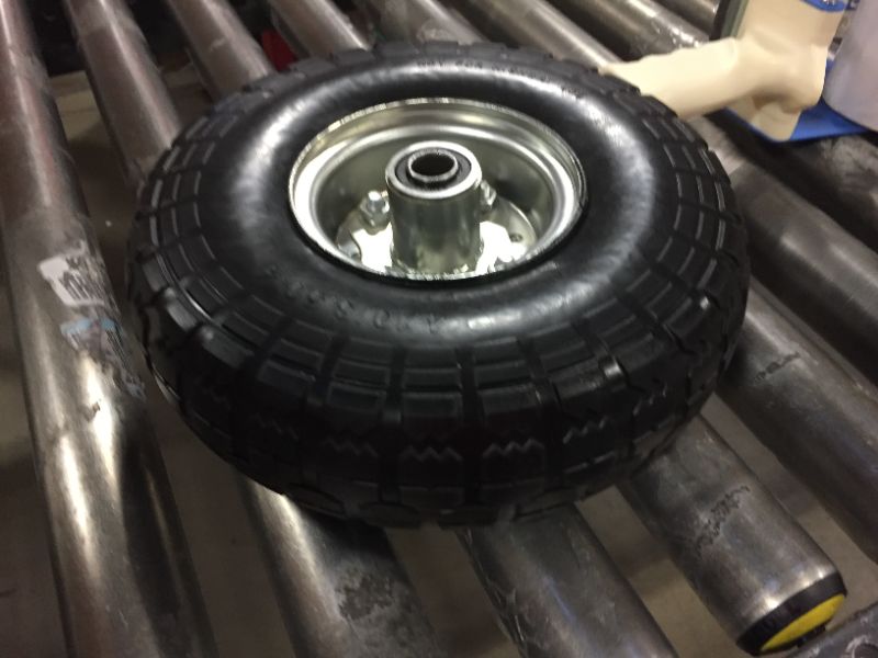 Photo 2 of 10" Flat Free Tires Solid Rubber Tyre Wheel?4.10/3.50-4 Air Less Tires Wheels with 5/8" Center Bearings?for Hand Truck/Trolley/Garden Utility Wagon Cart/Lawn Mower/Wheelbarrow/Generator, Black 