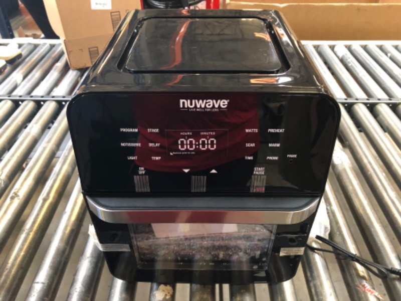 Photo 2 of Nuwave Brio Air Fryer Smart Oven, 15.5-Qt X-Large Family Size,SS Rotisserie Basket & Skewer Kit, Reversible Ultra Non-Stick Grill Griddle Plate Included,Black
