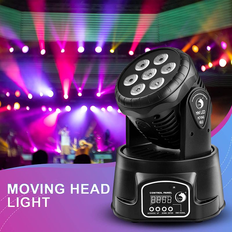 Photo 1 of U`King Moving Head Light RGBW Stage Lighting DJ Lights 7 x 10W LED Beam Spotlight 9/14 CH Wash Light with DMX and Sound Activated for Church Wedding Parties Live Show Bar (Black