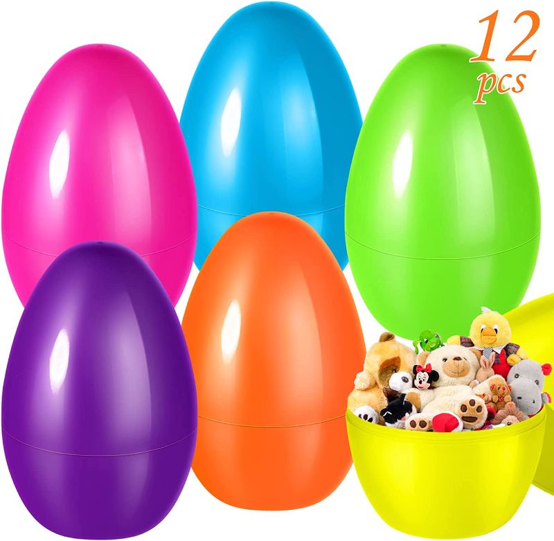 Photo 1 of 12 PCS 10" Jumbo Easter Eggs, Large Plastic Easter Eggs for Easter Egg Hunt, Empty Fillable Easter Eggs for Filling Treats, Surprise Eggs, Basket Stuffers Fillers, Easter Party Favor, 6 Solid Colors
