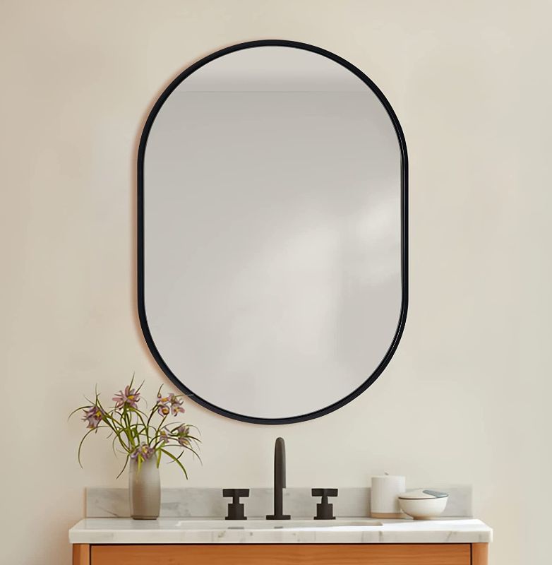 Photo 1 of ANDY STAR Black Bathroom Mirror, 24x36’’ Wall Mirror for Bathroom, Oval Black Mirror Metal Framed, Pill Shaped Mirror HD Reflection Ideal for Bathroom
