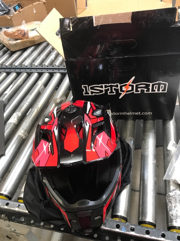 Photo 2 of 1Storm Adult Motocross Helmet BMX MX ATV Dirt Bike Four Wheeler Quad Motorcycle Full Face Helmet Racing Style: HF801 Sonic Red MEDIUM
