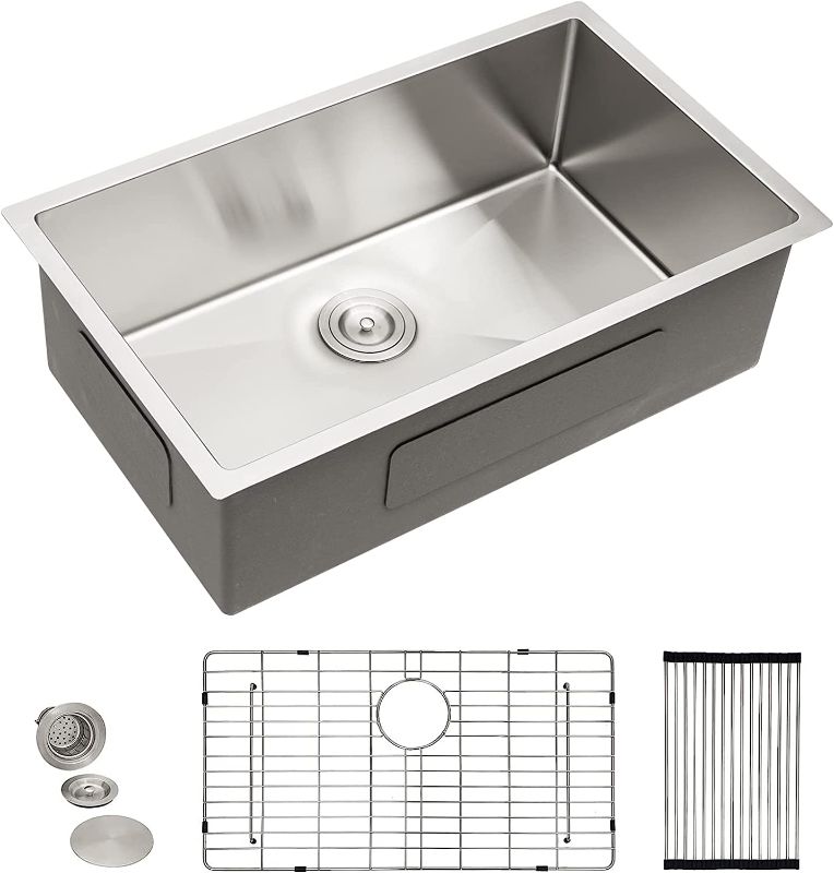 Photo 1 of 30 Kitchen Sink Undermount - Fulorni 30"x18" Undermount Kitchen Sink 16 Gauge Stainless Steel Deep Single Bowl Under Counter Kitchen Sink Basin
