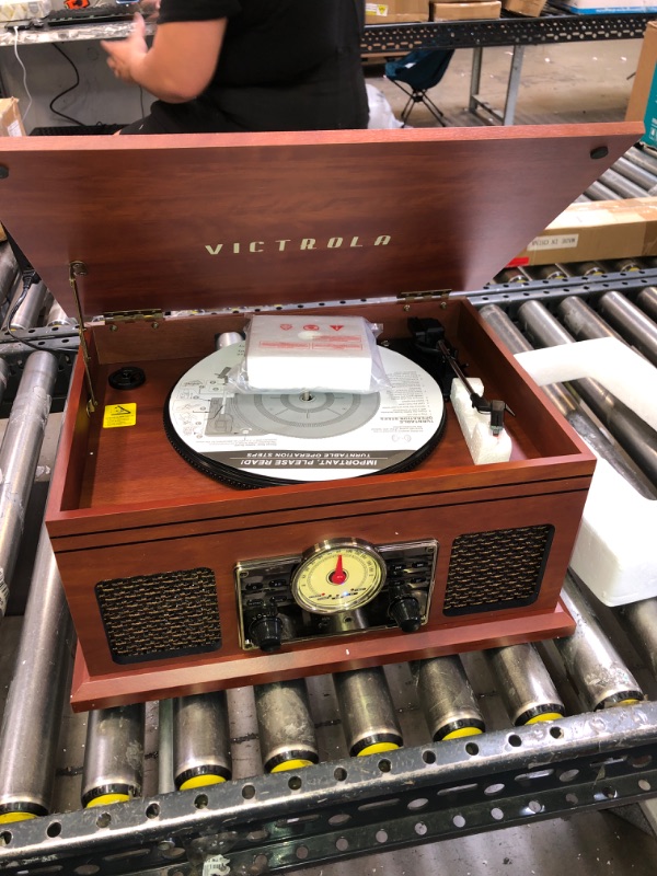 Photo 2 of Victrola Nostalgic 6-in-1 Bluetooth Record Player & Multimedia Center with Built-in Speakers - 3-Speed Turntable, CD & Cassette Player, FM Radio | Wireless Music Streaming | Mahogany
