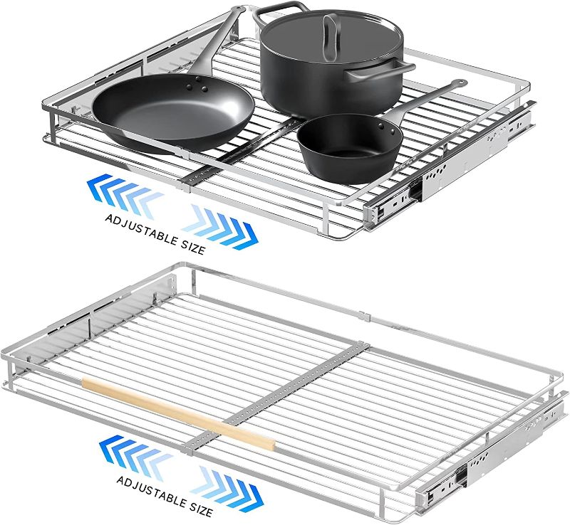 Photo 1 of 2Pack Expandable Pull Out Cabinet Organizer, 17.1~28"W x 22.5"D Heavy Duty Slide Out Shelves Adjustable Hight Cabinet Pull Out Shelves,Expandable Width Spice Rack Organizer for Kitchen Cabinet
