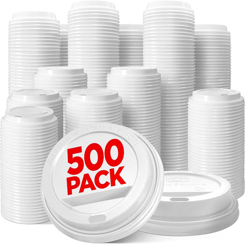 Photo 1 of (500-Pack) Coffee Cup Lids - Bulk Disposable Coffee Cup Lids with Large Sip Hole, Air Flow Vent - Fits 10oz, 12oz, 16oz, 20oz, & 24oz Paper Cups, Squat Hot Cups - White
