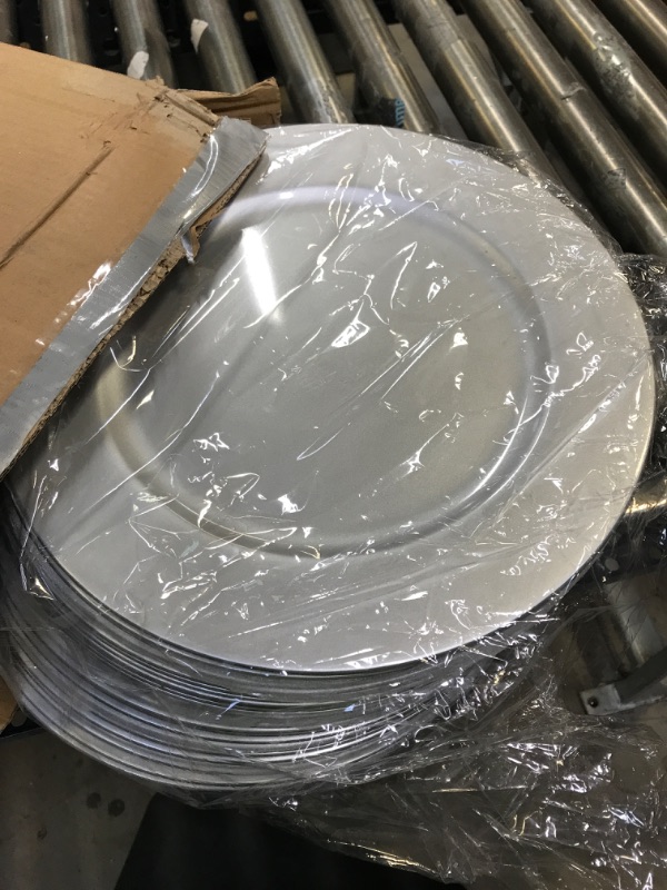 Photo 2 of 24 Pcs Plastic Charger Plates Round Dinner Chargers 13 Inch Chargers for Dinner Plates Disposable Charger Service Plates for Christmas Halloween Wedding Party Catering Event Decoration (Silver)