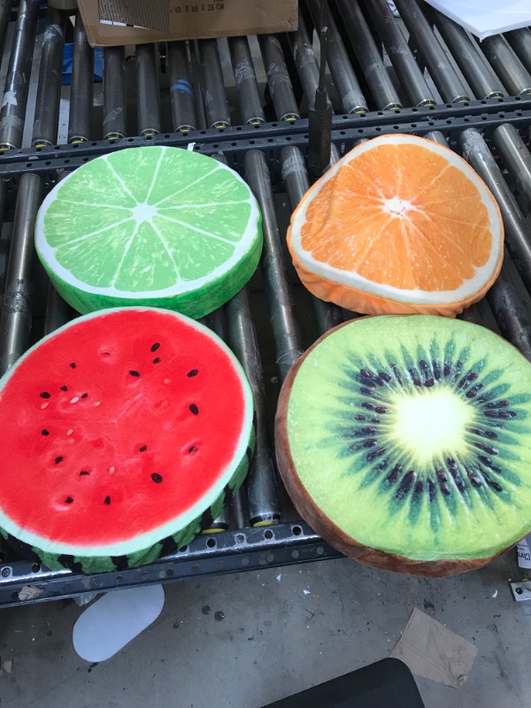 Photo 2 of 4 Pcs 15.7 Inch Round Fruit Pillows Stuffed Throw Pillows 3D Watermelon Kiwi Lemon Orange Decorative Floor Cushions Chair Toy Seat Floor Seat Cushions for Kids Couch Sofa Classroom