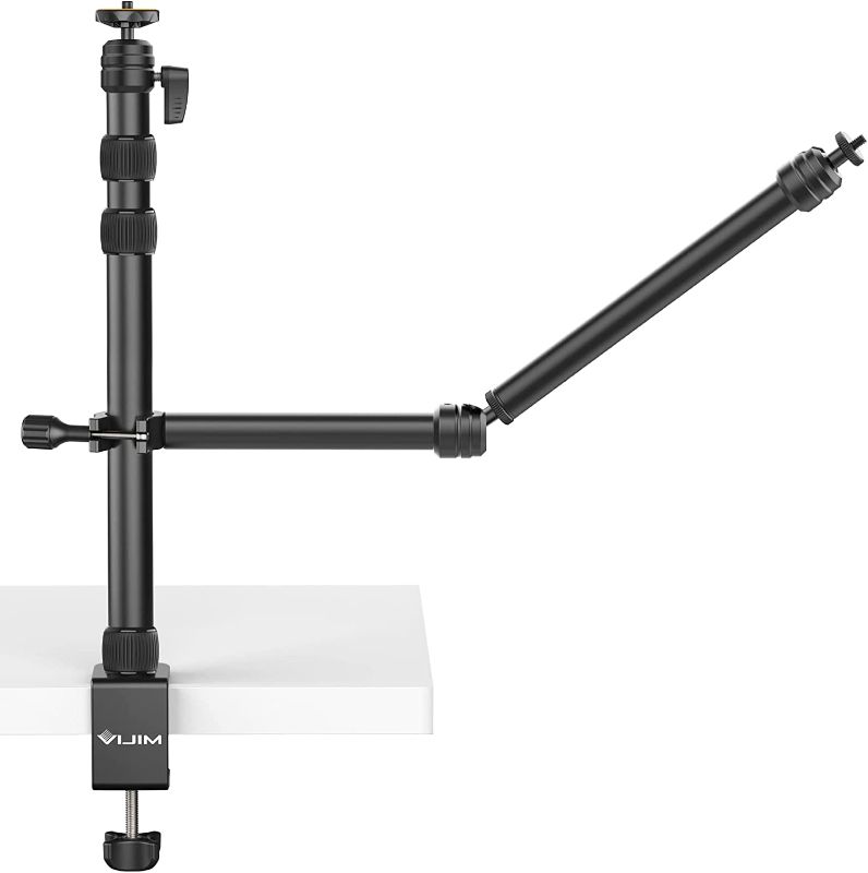 Photo 1 of PICTRON VIJIM LS11 Camera Mount Desk Stand with Auxiliary Holding Arm, Flexible Overhead Camera Mount, Webcam Table C-Clamp Multi Mount for Photography Videography Live Stream
