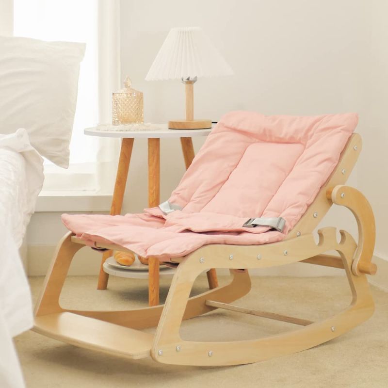 Photo 1 of Baby Rocker, Baby Bouncer and Wooden Recliner for Toddler, Rocking Chair for Baby with Cushion Booster Seat Belt
