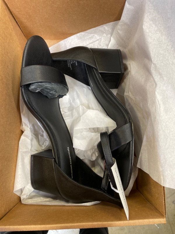 Photo 2 of Amazon Essentials Women's Two Strap Heeled Sandal 5 Black, Faux Leather SZ 11