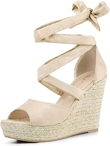 Photo 1 of  SZ 9.5 WOMEN Allegra K Women's Lace Up Espadrilles Wedges Sandals
