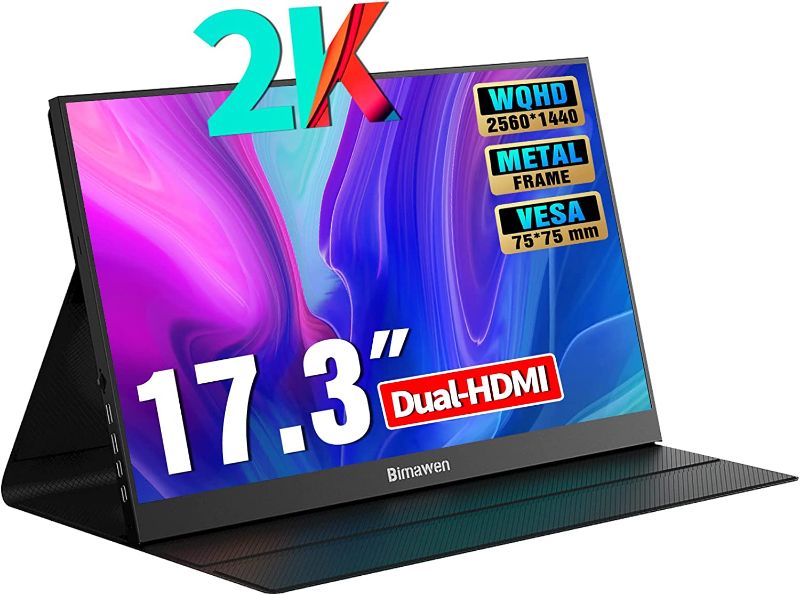 Photo 1 of Bimawen 17.3 inch 2K Portable Monitor IPS 2560x1440 100% sRGB HDR FHD FreeSync,Dual HDMI USB Type-C Monitor,PS4/Switch/PC/Mac/Compatible,Built-in Speaker (1440p)
