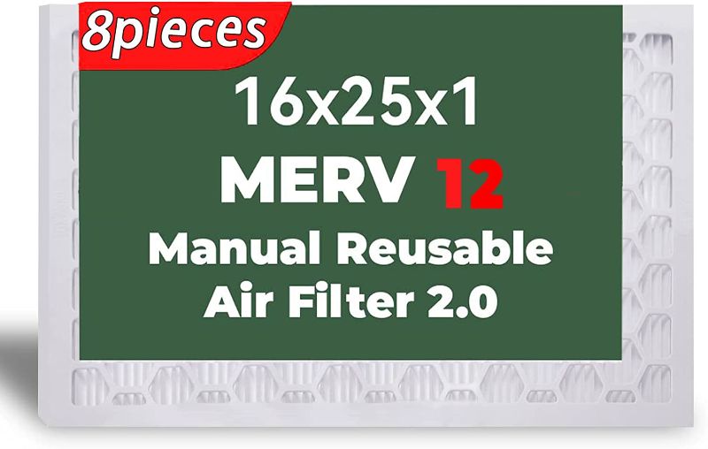 Photo 1 of 16x25x1 Reusable Manual Air Filter, 1 Frame + 8 Piece?MERV 12 Pleated Air Filter Replacement (Actual Size: 15.67"x24.69"x0.79"),8 Piece Replaceable Foldable Air Filter Paper
