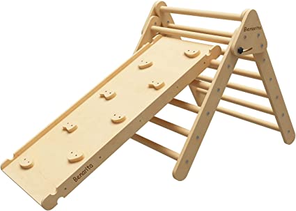 Photo 1 of Benarita Large Size Pikler Triangle Foldable Wooden Climbing Triangle Ladder with Ramp for Sliding Climbing Indoor Kids Play Gym Easy to Store Suitable for Toddlers Children Boys Girls