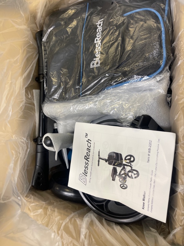 Photo 1 of BlessReach Economy Knee Scooter Steerable Knee Walker for Foot Injuries Compact Crutches with Dual Rear on-Wheel Brake and Shock Absorption Under The Knee pad Wb-2202 Blue