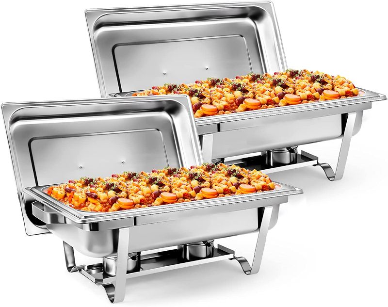 Photo 1 of 2 Pack Chafing Dish Buffet Set Stainless Steel Complete Chafer Set Catering Warmer Set with Water Pan, Fuel Holder for Parties, Dinners, Catering, Buffet and Weddings
