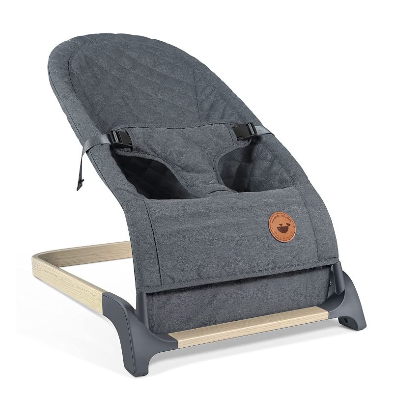 Photo 1 of ANGELBLISS Baby Bouncer, Portable Bouncer Seat for Babies, Infants Bouncy Seat with Wood Grain Base, Natural Vibrations (Grey)
