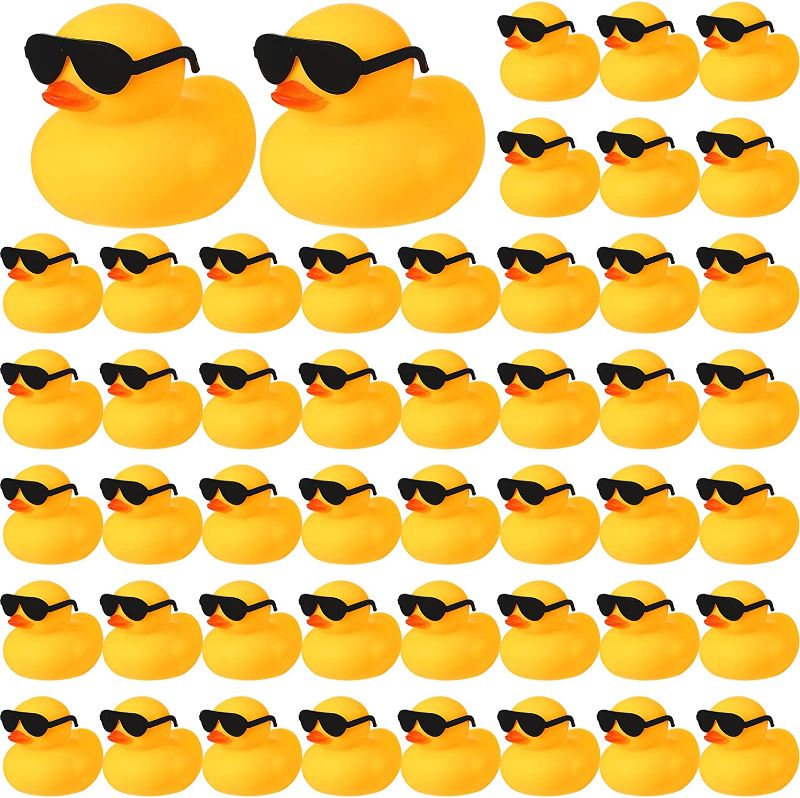 Photo 1 of 48 Pcs Mini Rubber Ducks Bath Duck with 48 Sunglasses Toy Sets, Christmas Rubber Duck in Bulk Bath Toy Bathtub Toys for Gift Holiday Cruise Birthday Christmas Party Favors (Yellow, Black)
