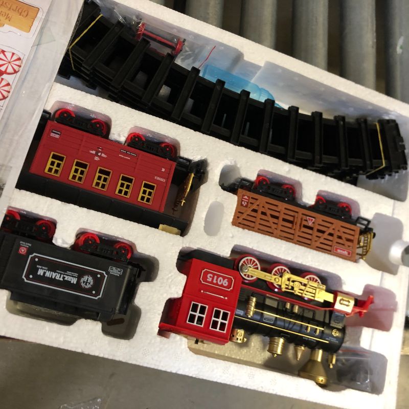 Photo 3 of Hot Bee Train Set - Train Toys for Boys Girls w/ Smokes, Lights & Sound, Railway Kits, Toy Train w/ Steam Locomotive Engine, Cargo Cars & Tracks, Christmas Gifts for 3 4 5 6 7 8+ Year Old Kids
