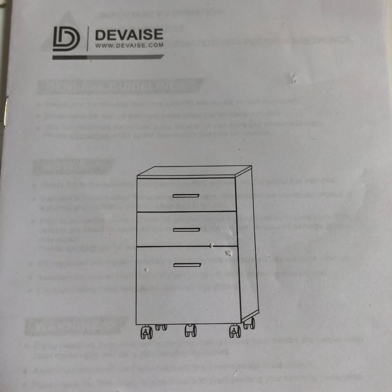 Photo 5 of DEVAISE 3 Drawer Wood Mobile File Cabinet, Rolling Filing Cabinet for Letter/A4 Size, White