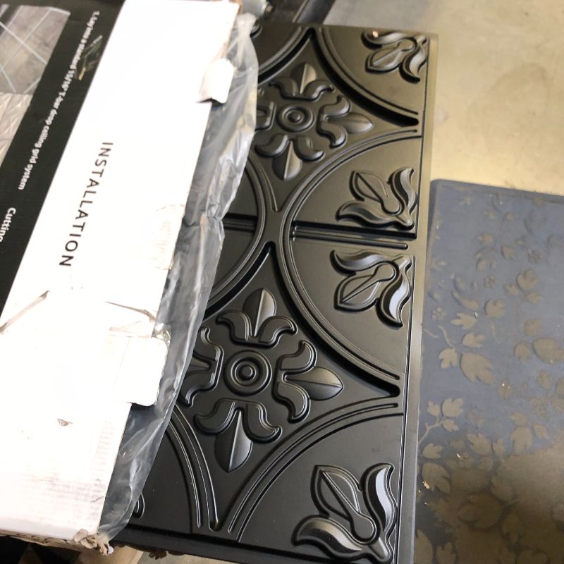 Photo 3 of Art3d Drop Ceiling Tiles 2x2, Glue-up Ceiling Panel, Fancy Classic Style in Black 12 Black