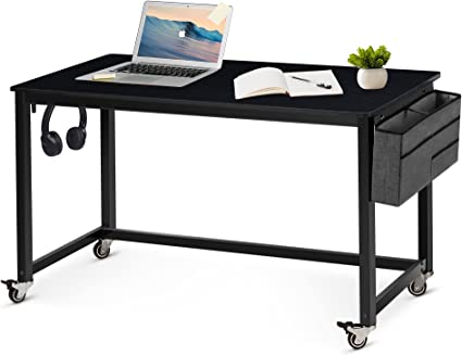 Photo 1 of AHB 55" Rolling Computer Desk with 4 Smooth Wheels, Simple Style Mobile Writing Desk Home Office Study Table Movable Workstation with Metal Frame