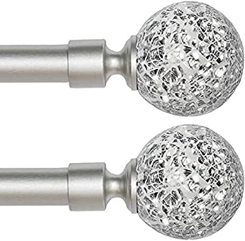 Photo 1 of 2 Pack Window Curtain Rods for Windows 48 to 84 Inches Adjustable Decorative Nickel Single Curtain Rod Set With Nickel Glass Mosaic Ball Finials, 3/4 Inch Diameter, Nickel Finish, 2 Pack