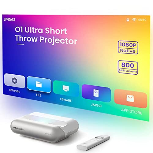 Photo 1 of JMGO O1 Ultra Short Throw Projector, 4k Projector 800 ANSI Lumens, Native 1080P Gaming Projector, Dynaudio Speakers, Auto Focus,Auto Keystone Correcti
