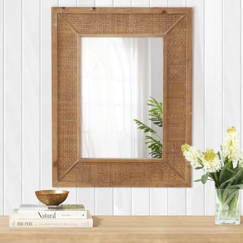 Photo 1 of 35 X 28 Inch Rectangle Rattan Wall Mirror with Wooden Framed, Vanity Bathroom Decor Mirror, Fit for Farmhouse, Bedroom, Living Room, Entryway
