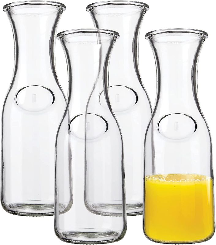 Photo 1 of 1 Liter Glass Carafe - Drink Pitcher & Elegant Wine Carafe Decanter - Carafe Set of 4 - Mimosa Bar Carafes & Juice Glasses - Easy Pour Bottle Containers - Glass Water Carafe - 34 oz by Kitchen Lux

