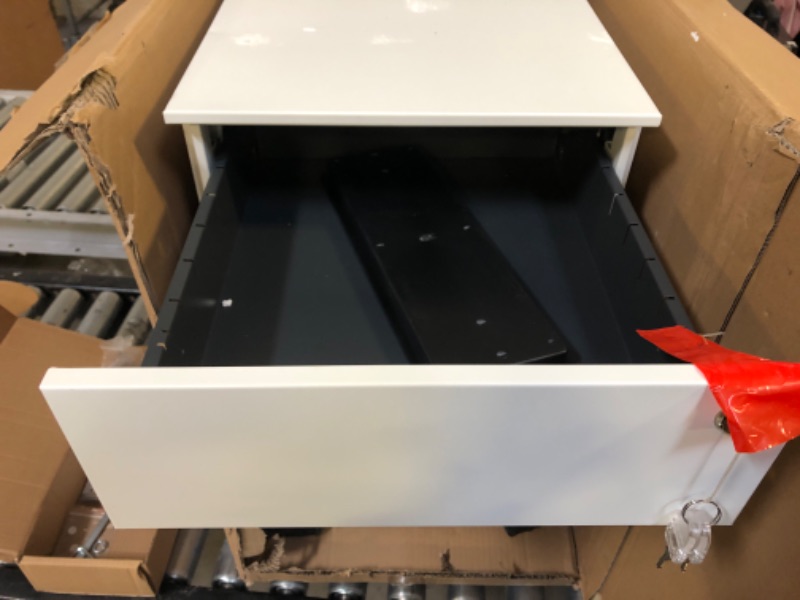 Photo 3 of DEVAISE Locking File Cabinet, 3 Drawer Rolling Pedestal Under Desk Office, Fully Assembled Except Casters, White White 14.6"W x 17.1"D x 23.6"H.