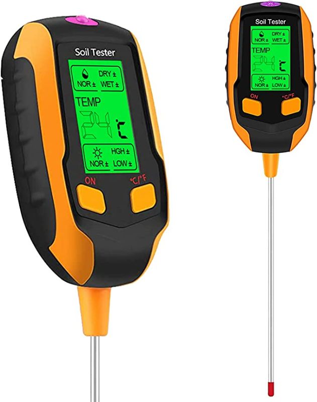 Photo 1 of 4-in-1 Soil Moisture Meter ,Digital Plant Temperature/Soil Moisture/PH Meter/Sunlight Intensity/Environment Humidity Backlit LCD display Soil Test Meter for Gardening, Farming,and Outdoor Plants