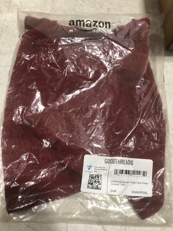 Photo 2 of Amazon Essentials Women's Vintage Cotton Pocket Crewneck T-Shirt (Previously Goodthreads), Multipacks 1 Burgundy Small