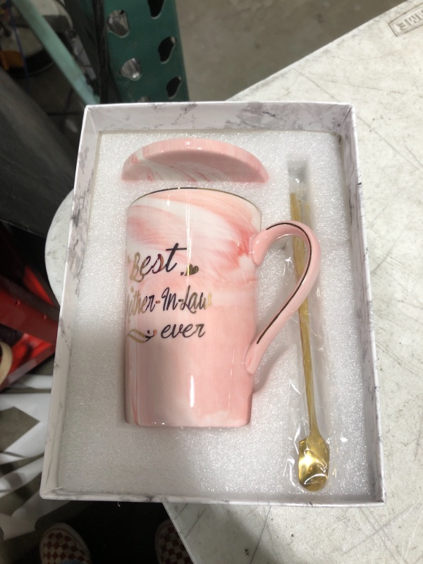 Photo 2 of Mother In Law Coffee Mugs Best Mother In Law Coffee Mug Best Mother In Law Gifts Birthday Mothers Day Best Mother In Law Gifts from Daughter Son In Law 14 Ounce Pink with Gift Box Spoon Coaster