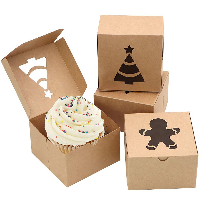Photo 1 of JOYIN 24 PCS Brown Bakery Boxes with Window, 4"x 4"x 2.5" Small Kraft Cookie Boxes for Christmas Cupcakes, Cookies, Brownies, Donuts, Truffles Gift-Giving